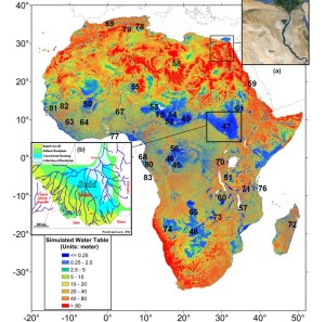 Image of simulated depth to water table for Africa (Courtesy of Y. Fan, Rutgers University, USA)