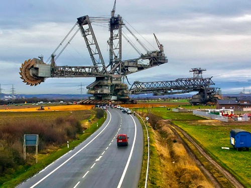 The Bagger 288 bucket wheel reclaimer moves from one lignite mine to another in Germany.